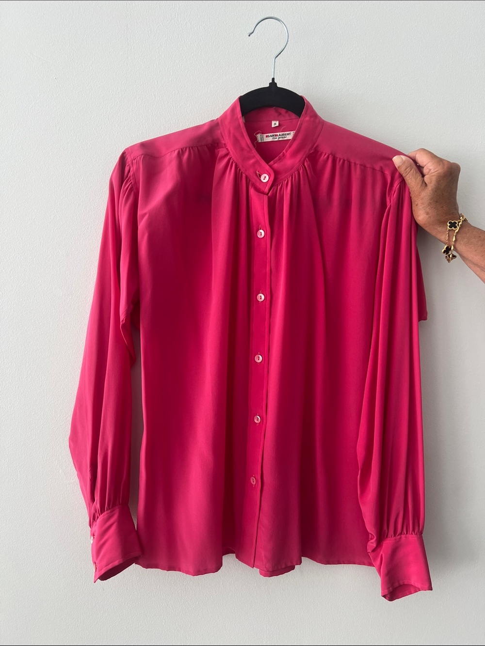 Saint Laurent Rive Gauche Hot Pink Silk vintage button up blouse Size 2 Feminine - Picture 2 of 14
